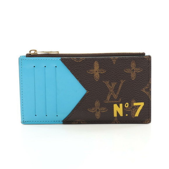 Louis Vuitton Card Blue Coin Leather Monogram Holder Brown - Picture 1 of 7